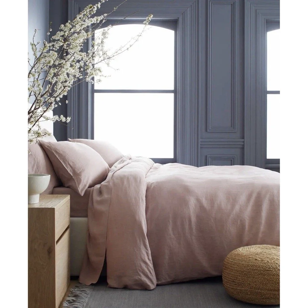 Quince European Linen Duvet Cover Set King Cal King Dusty Mauve New $215 Retail